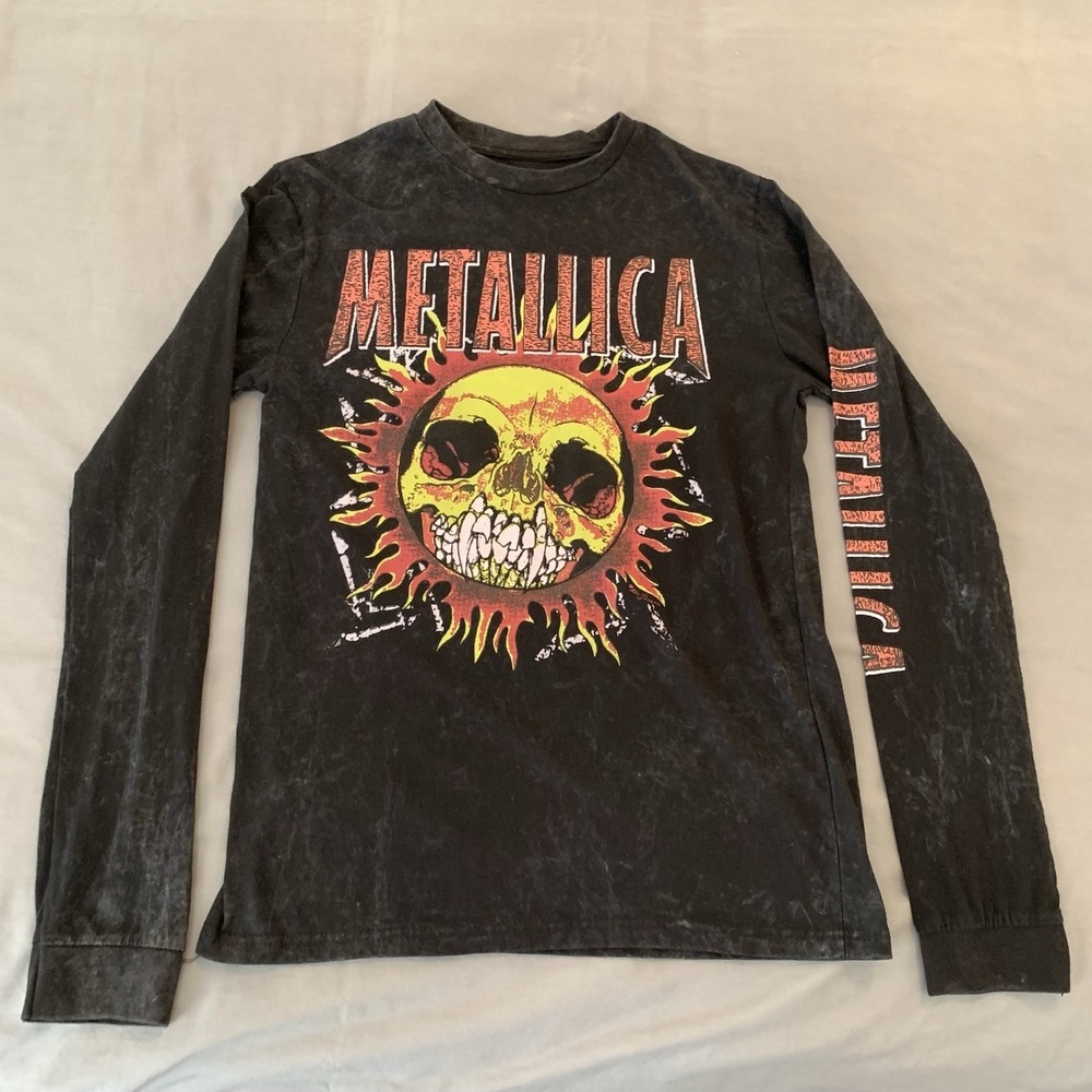 Metallica Shirt Youth Large Black Long Sleeve Skull Sun Band Graphic Tee T-Shirt